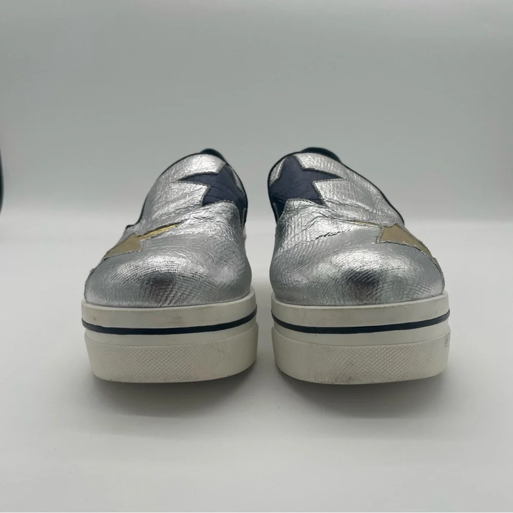 STELLA MCCARTNEY Silver Metallic Faux Leather Binx Star Platform Sneaker Bowie